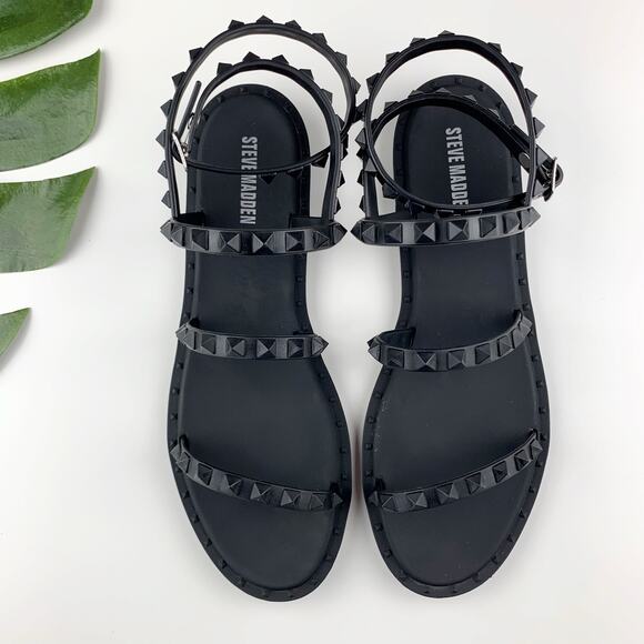 Steve Madden Shoes - Steve Madden Transport Sandals Black Studded Strappy Plastic Jelly Women’s 8